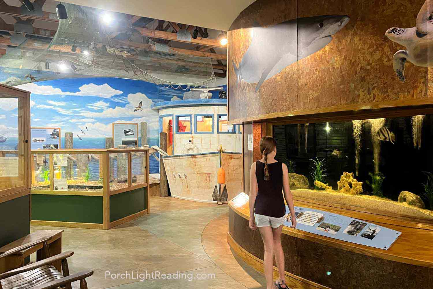 Museum with shrimp boat inside the Environmental Learning Center. 