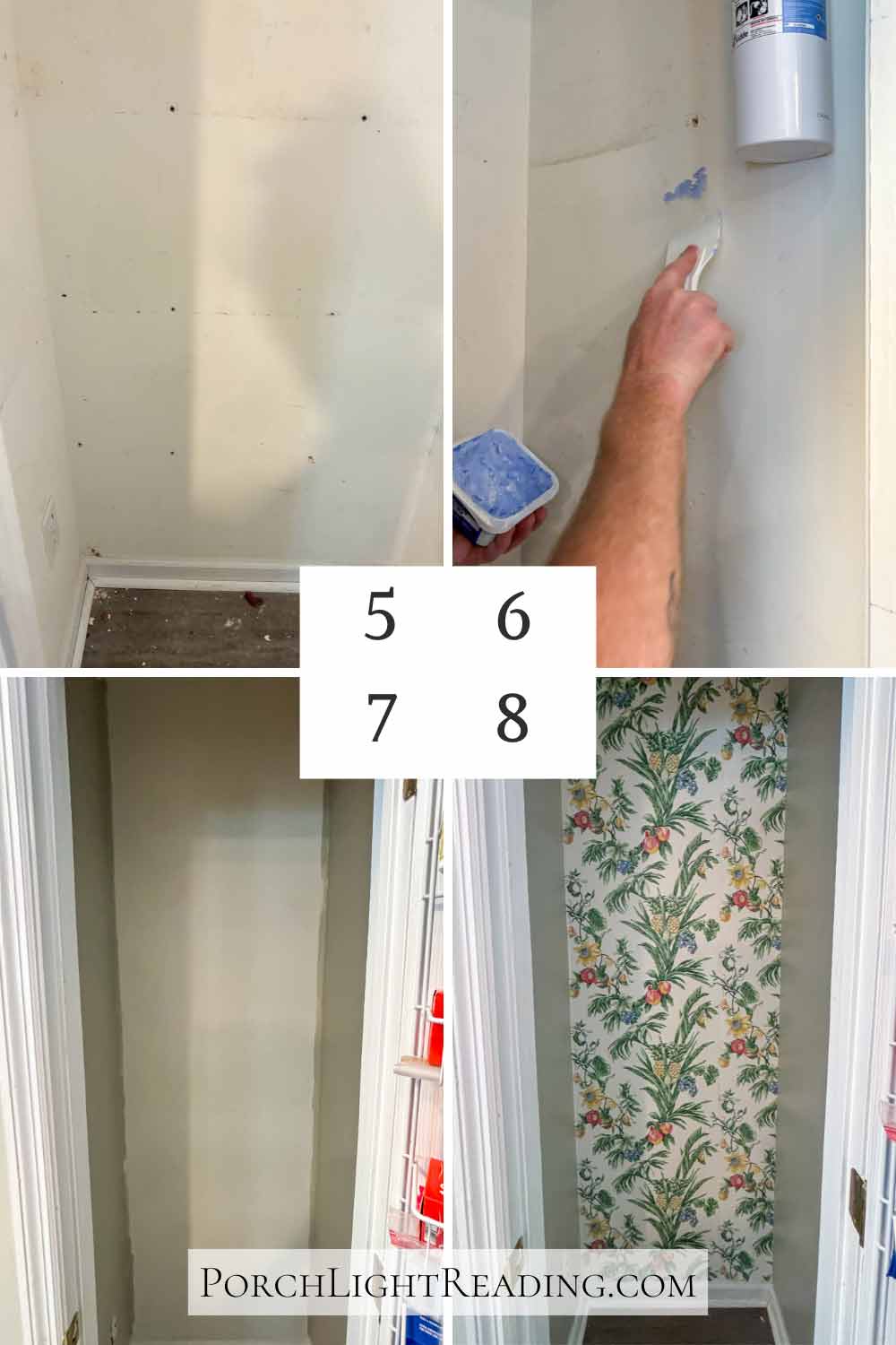 Steps 5-8. Spackle and painting the tiny pantry. 