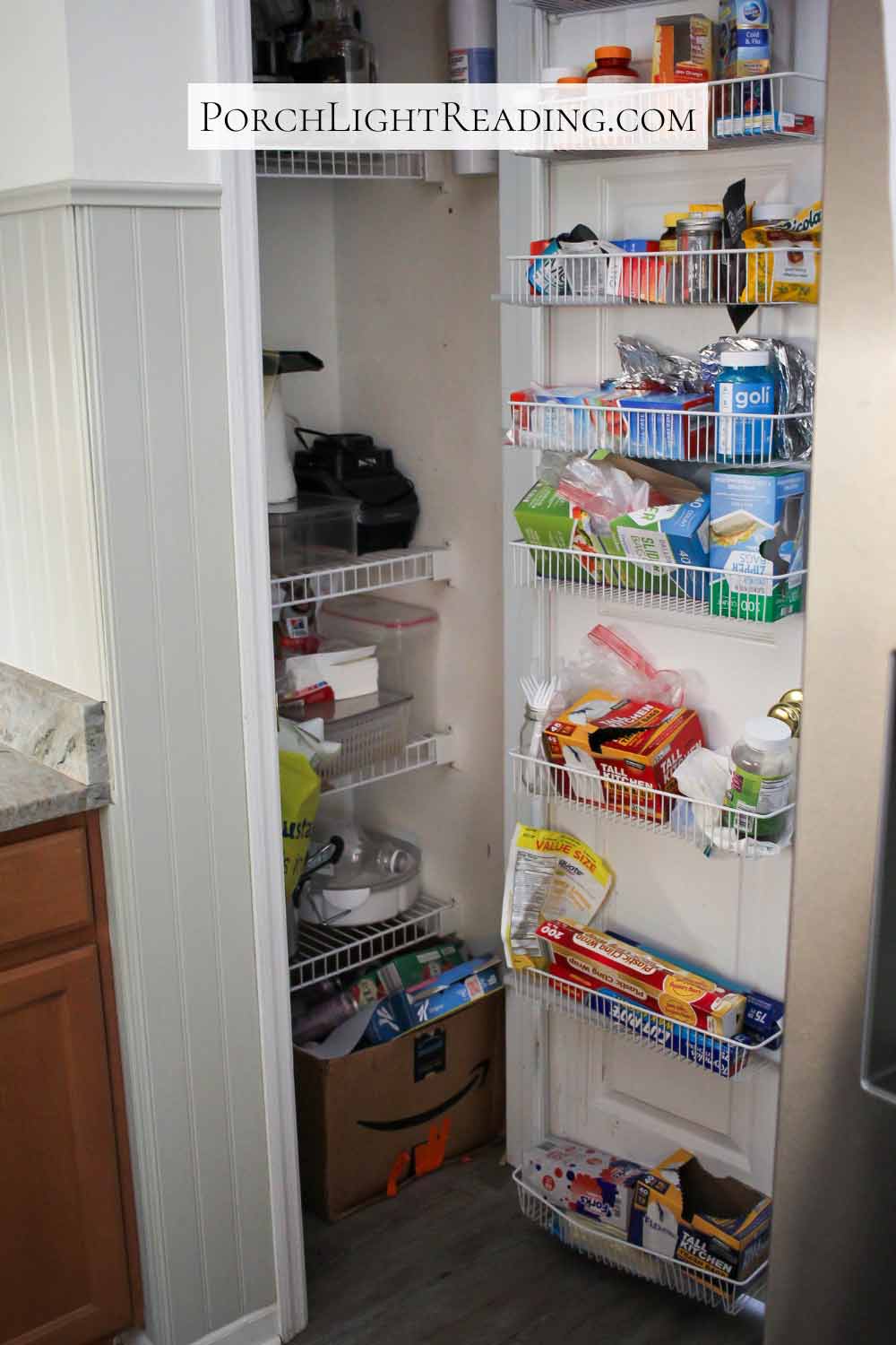 Messy wire pantry racks. 