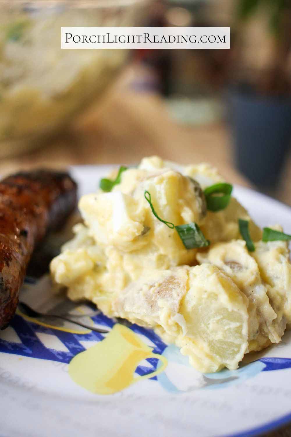 Picture perfect potato salad with a lighter version of Greek yogurt and mayo. 