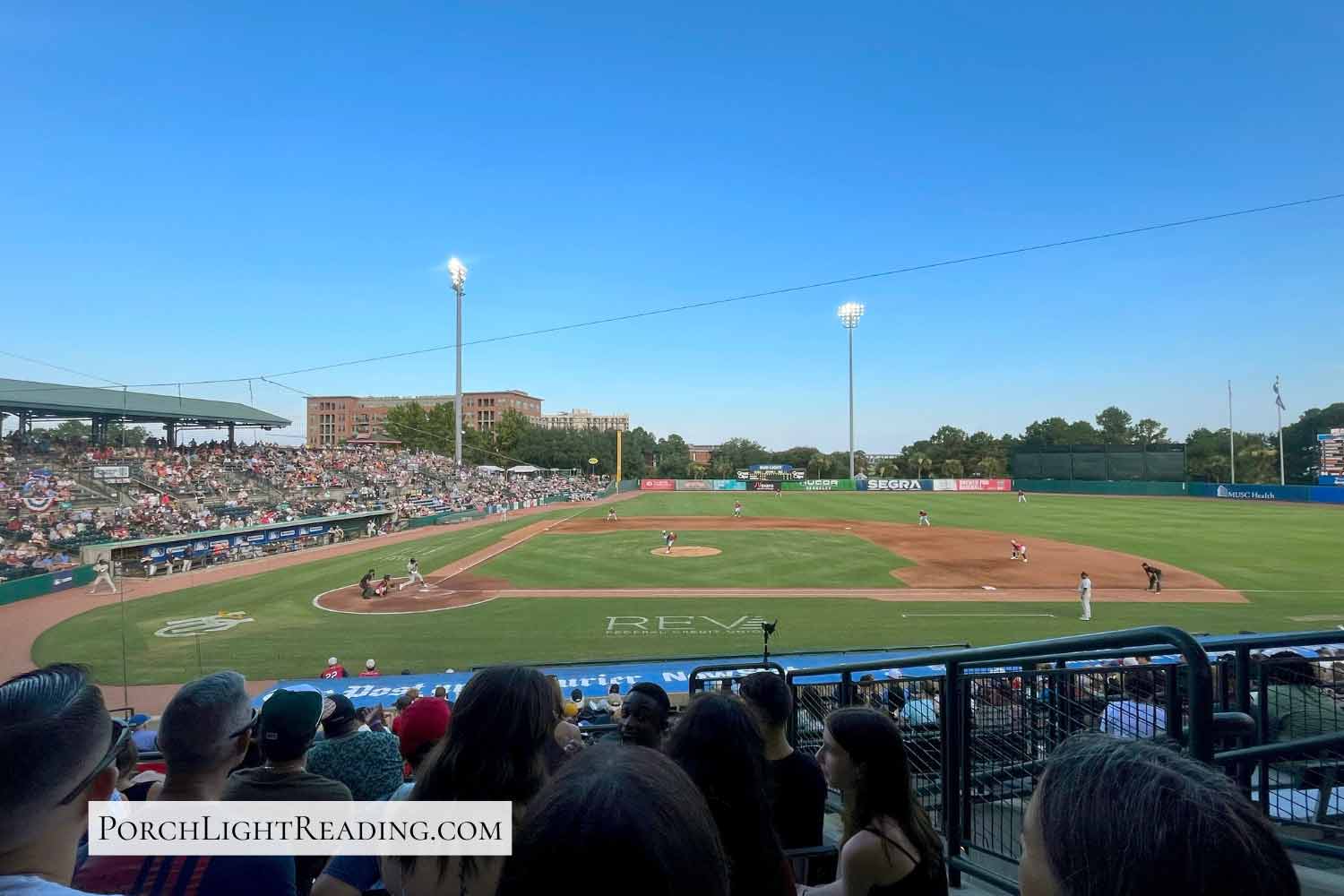 Baseball diamond at the RiverDogs game. 