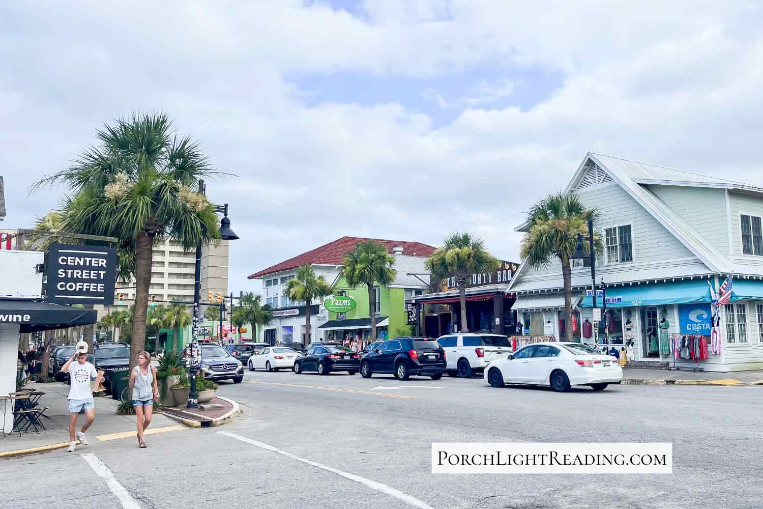 Shops along Folly Beach. 