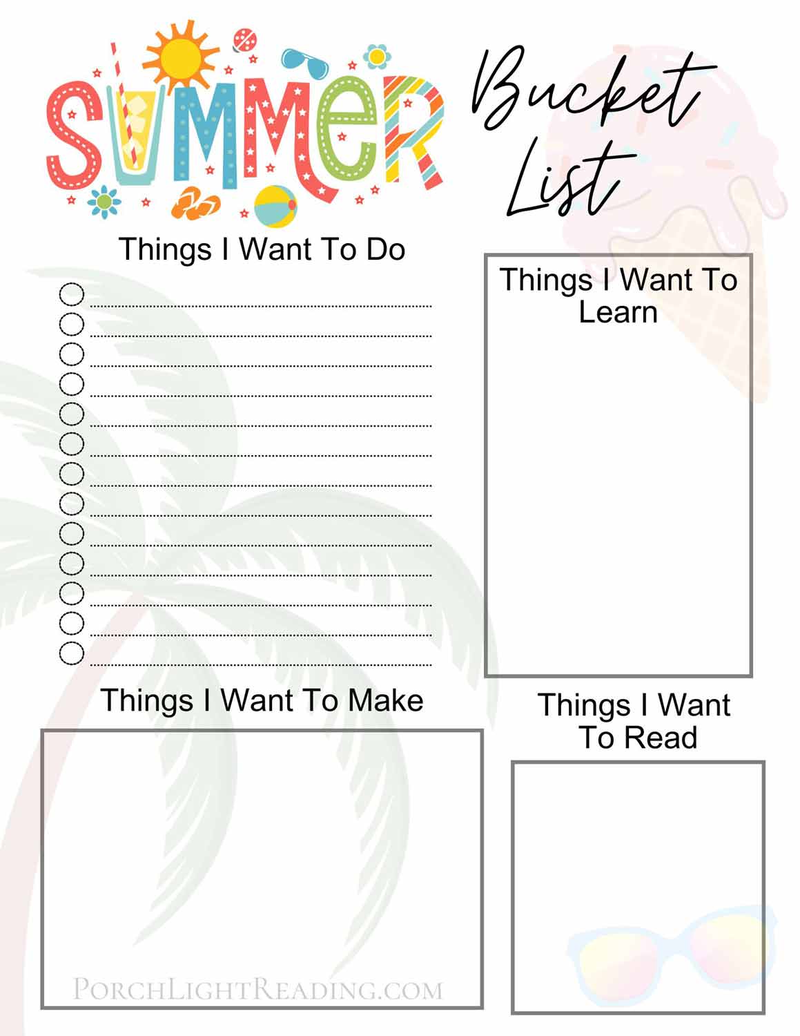 Summer bucket list free printable. 