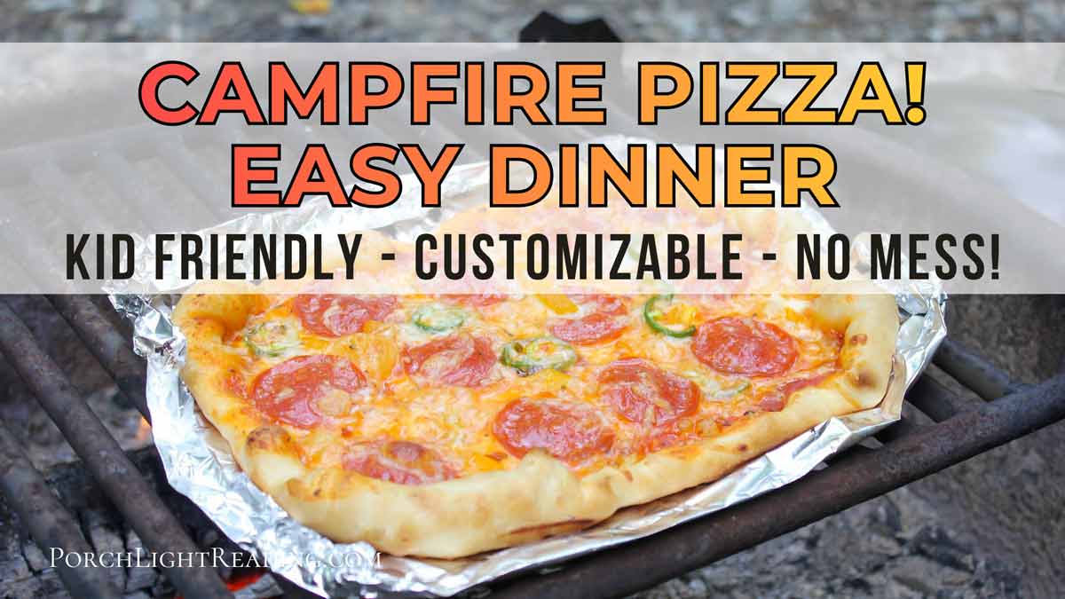 Campfire pizza over hot coals. 