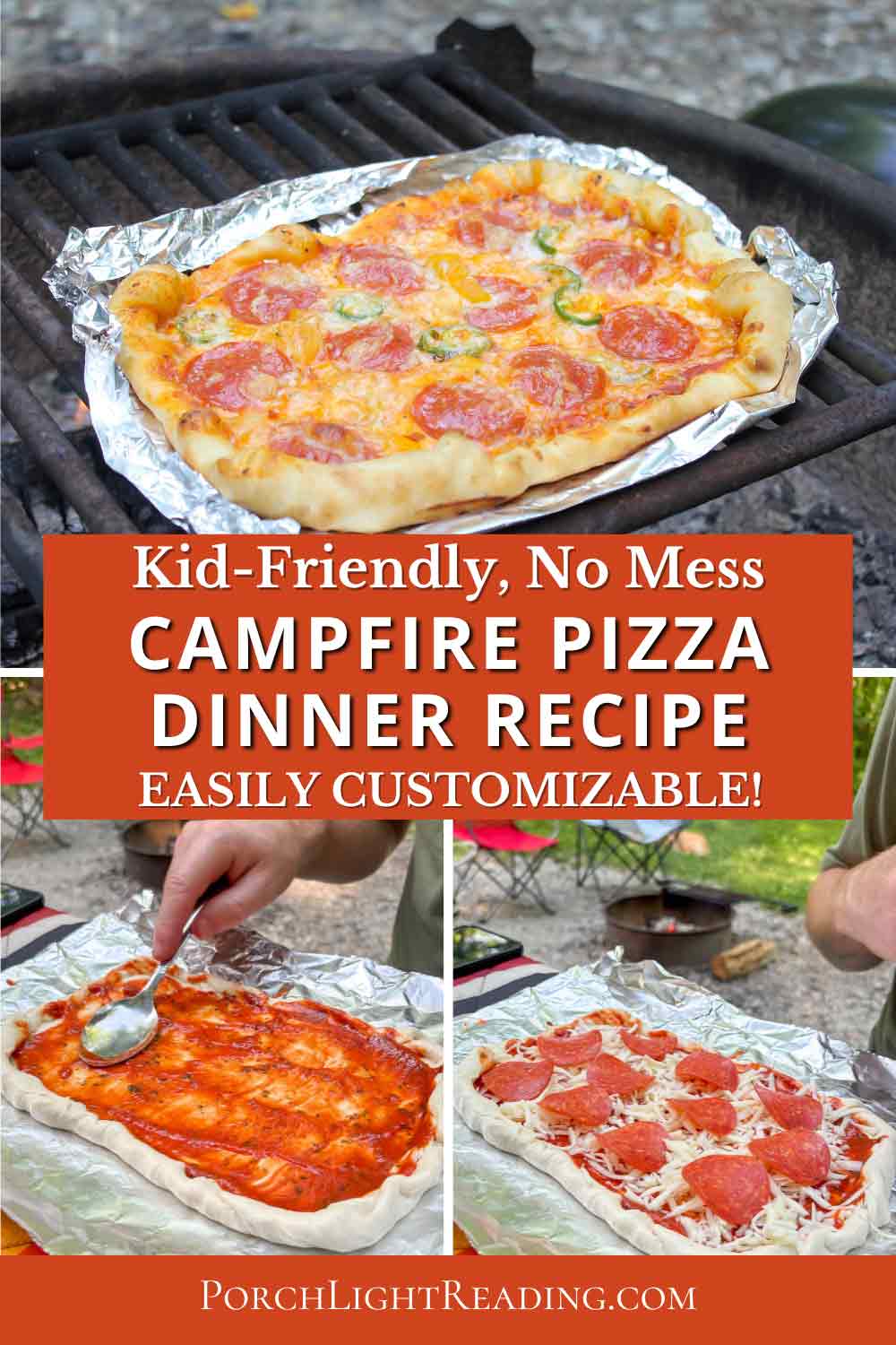 Campfire Pizza Pinterest Pin for social sharing. 
