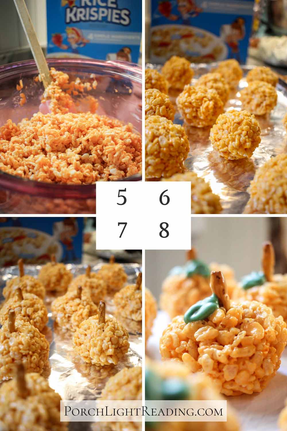 Steps 5-8. Mixing the marshmallows, rolling them into balls, and adding decorations.