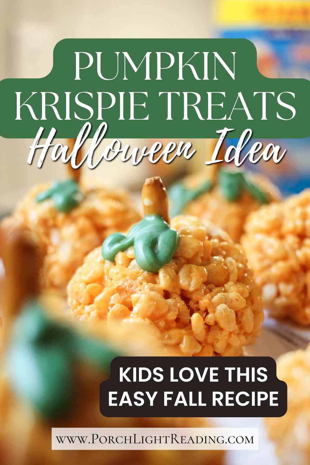 Pumpkin Krispie treats Pinterest Pin for social sharing.