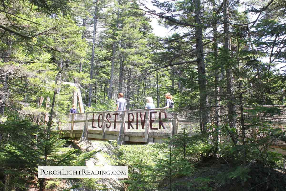 Family walking over the suspension bridge.