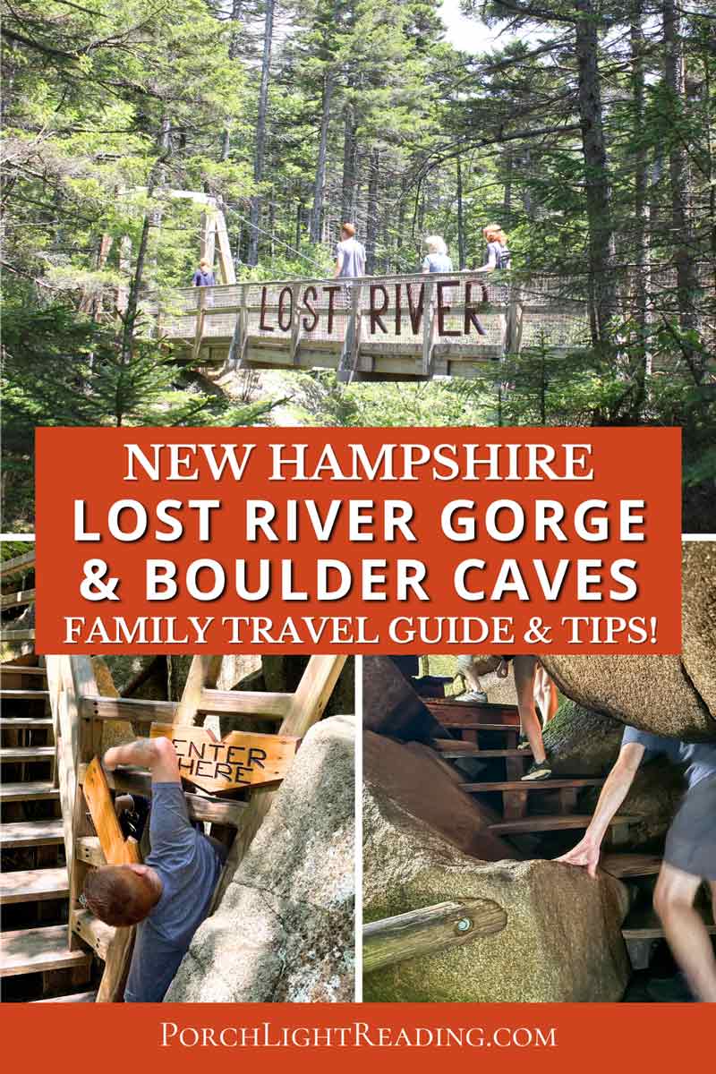 Lost River Gorge, NH, Pinterest Pin for social sharing.