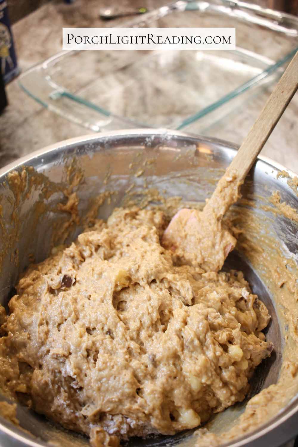 Cake mixture with all the ingredients being combined.