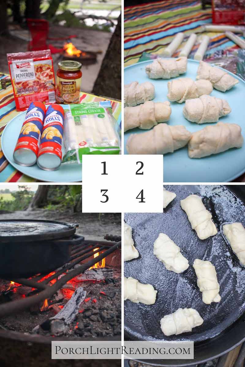 Steps 1-4 cooking directions. Gather ingredients, roll and stuff with cheese, cook over coals.