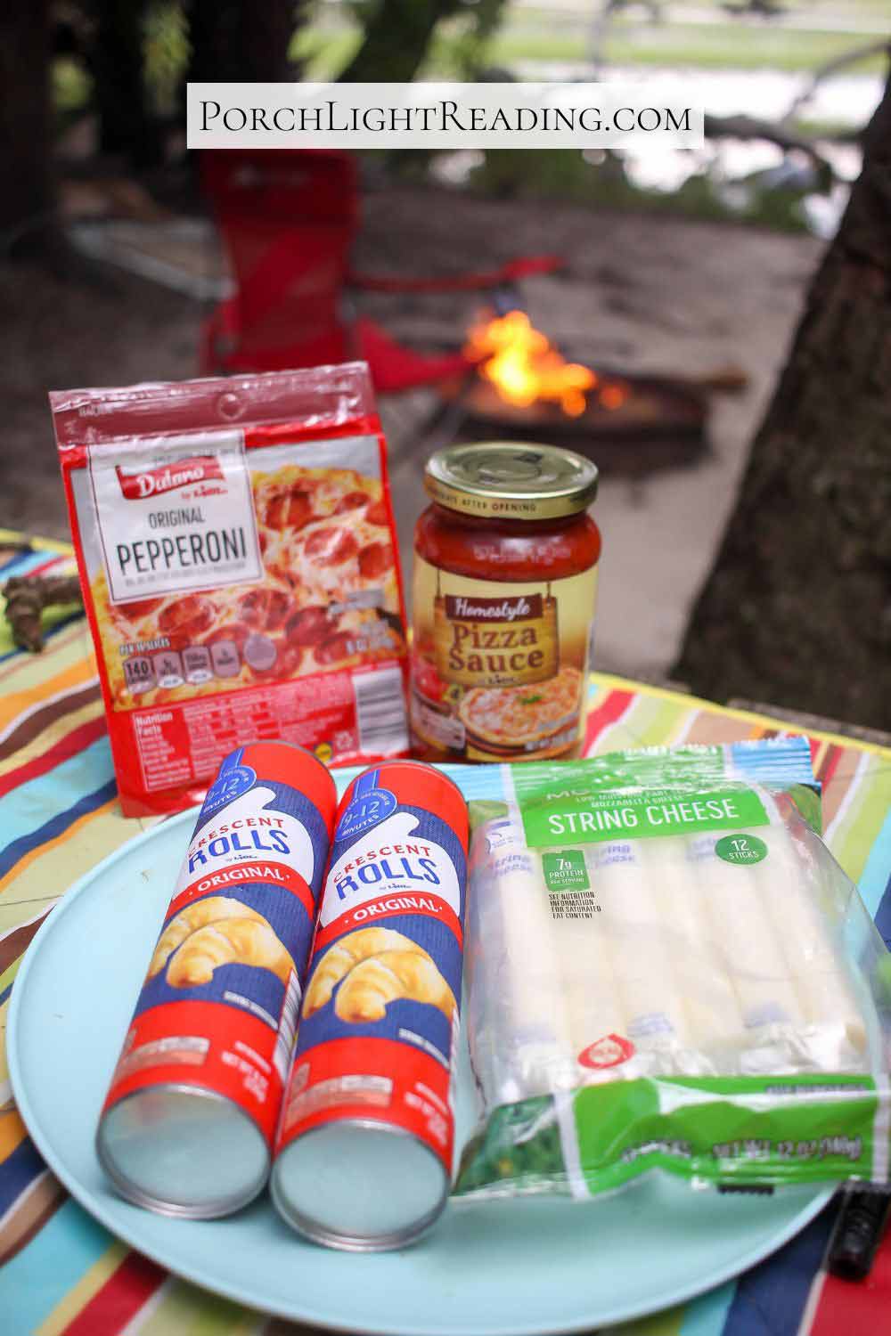 Ingredients laid out for Crescent roll pizza pockets.