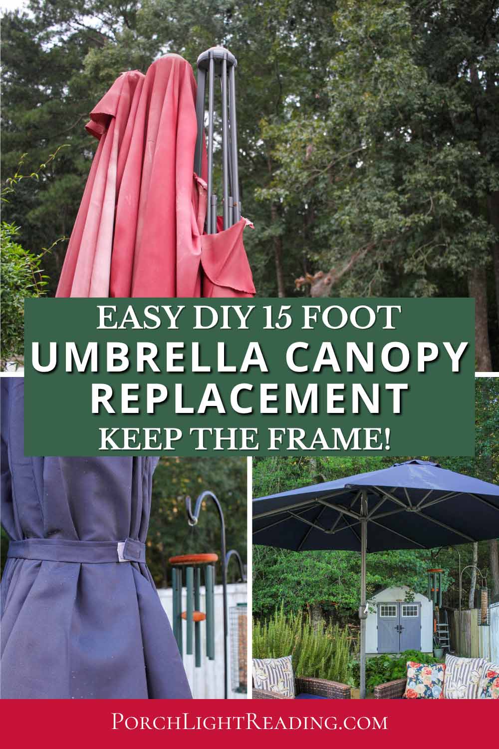 Umbrella canopy replacement Pinterest Pin for social sharing.